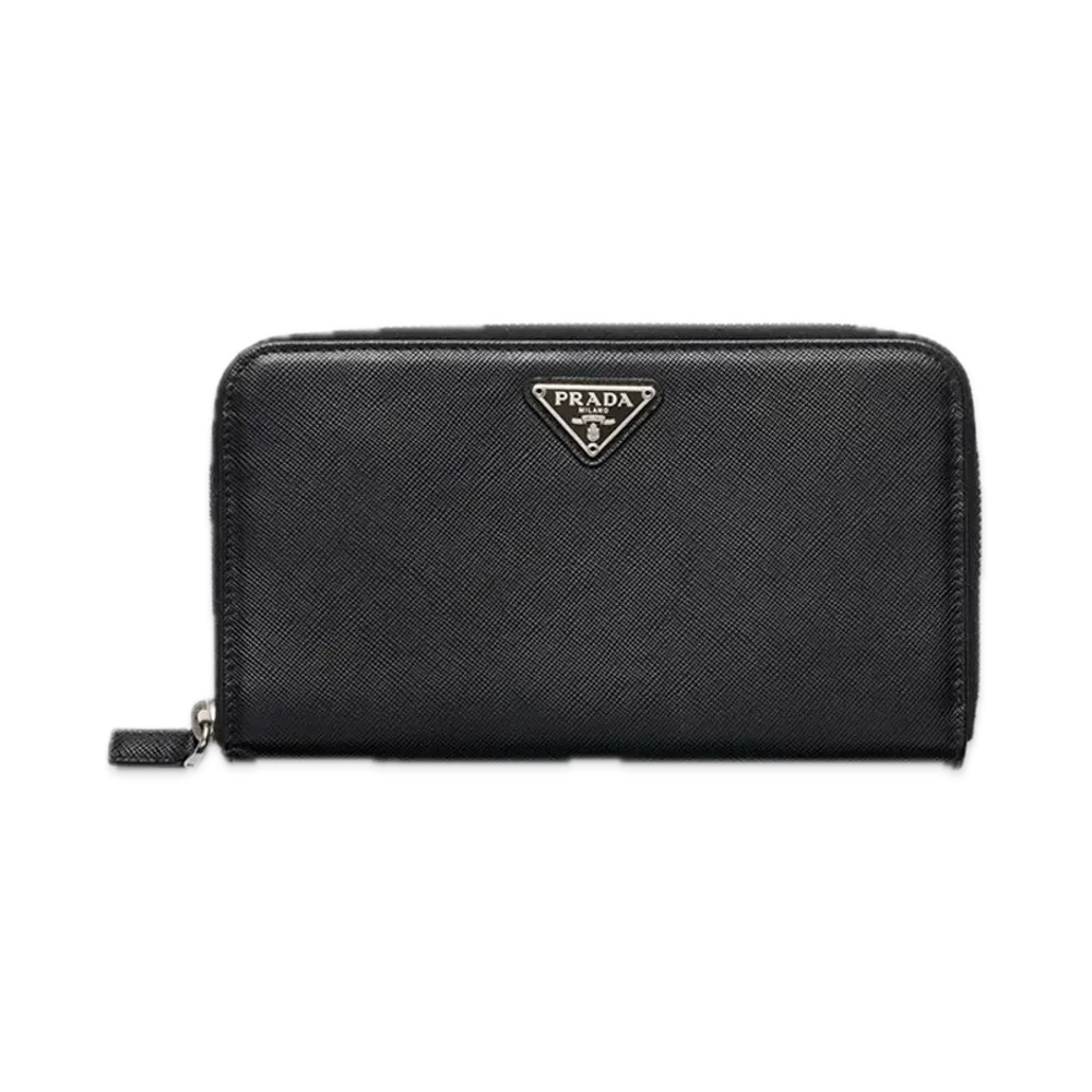 PRADA Saffiano Triangle Zip-Around Long Wallet "Black"