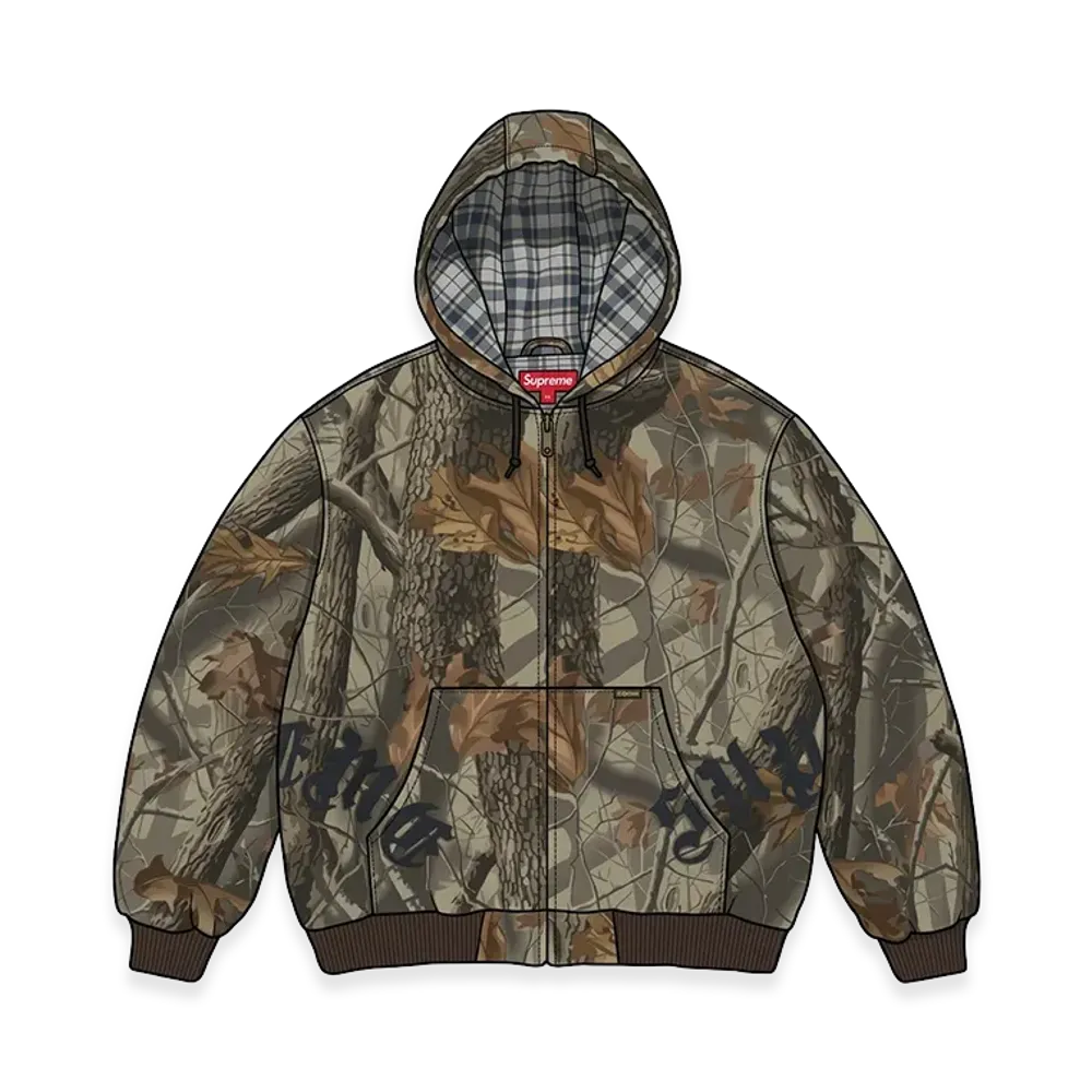 Supreme Leather Applique Hooded Work Jacket "Realtree Hardwoods Camo"