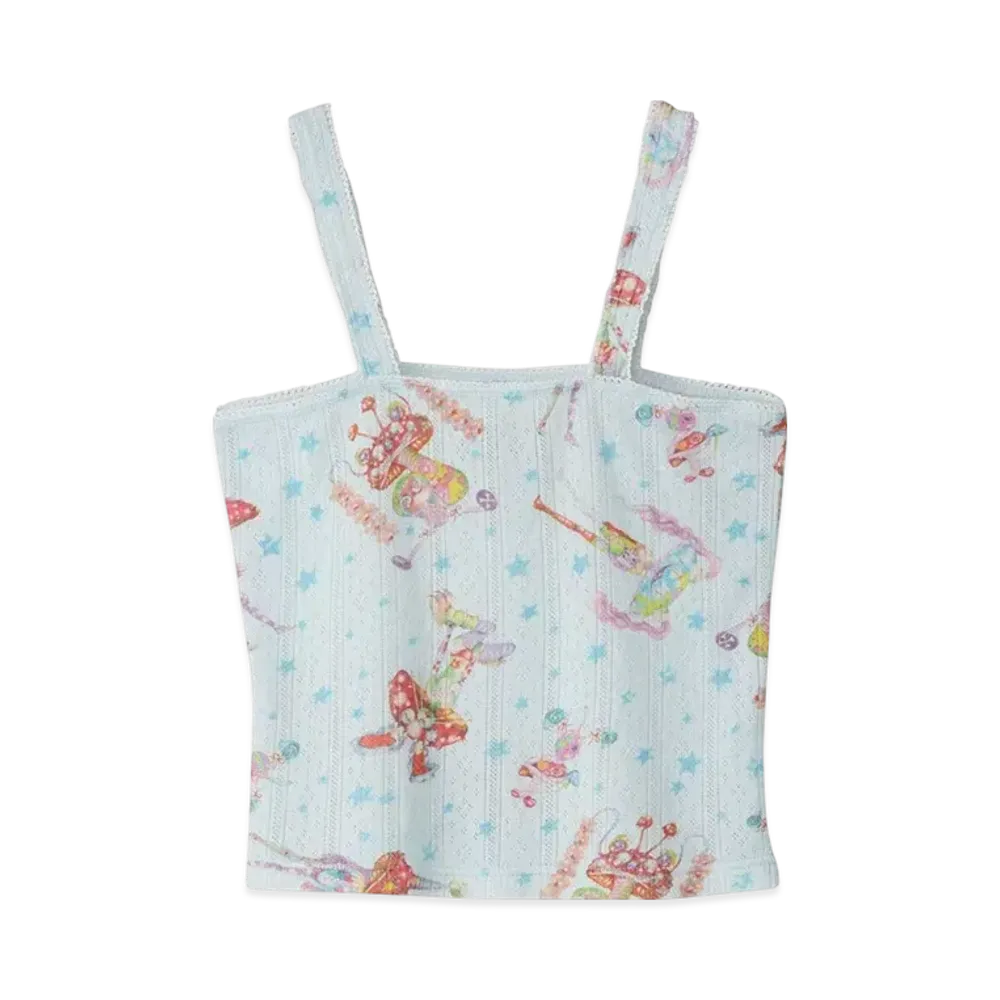 HYSTERIC GLAMOUR Emma/Mushroom Punk Band Pattern Camisole "Blue"