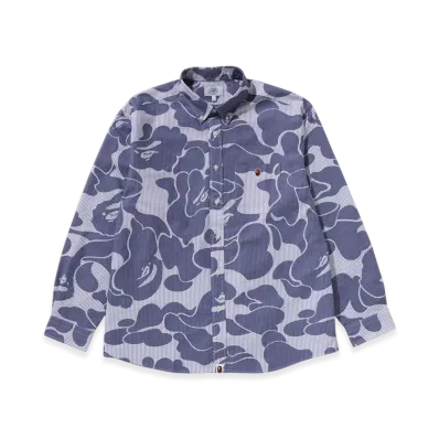 A BATHING APE Stripe Camo Relaxed Fit Shirt "Navy"