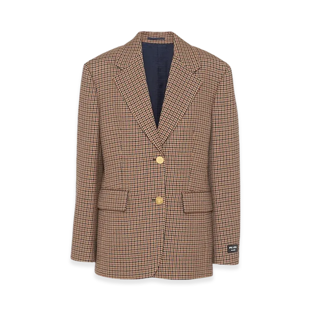 PRADA Women's Single-Breasted Houndstooth Check Jacket "Tobacco"