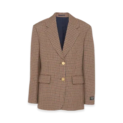 PRADA Women's Single-Breasted Houndstooth Check Jacket "Tobacco"