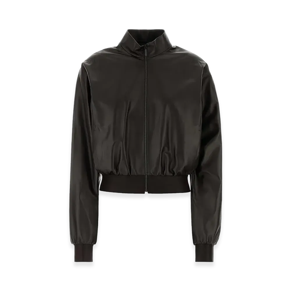 GUCCI Women's Nappa Leather Bomber Jacket "Dark Brown"