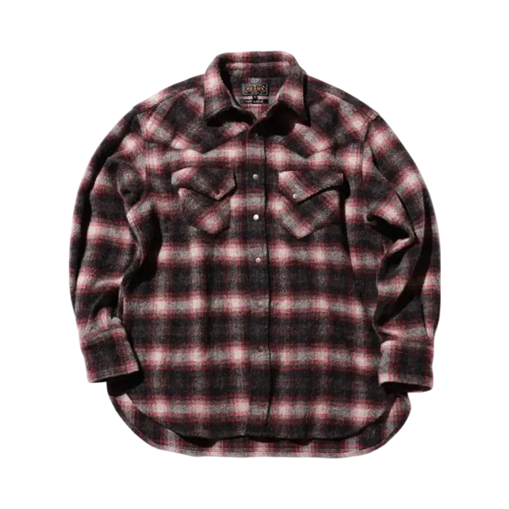 BEAMS Western Shirt Wool/Alpaca Plaid Shaggy "Black"