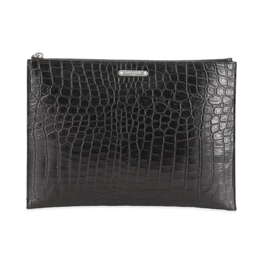 Saint Laurent Emboss Leather Clutch Bag "Black"