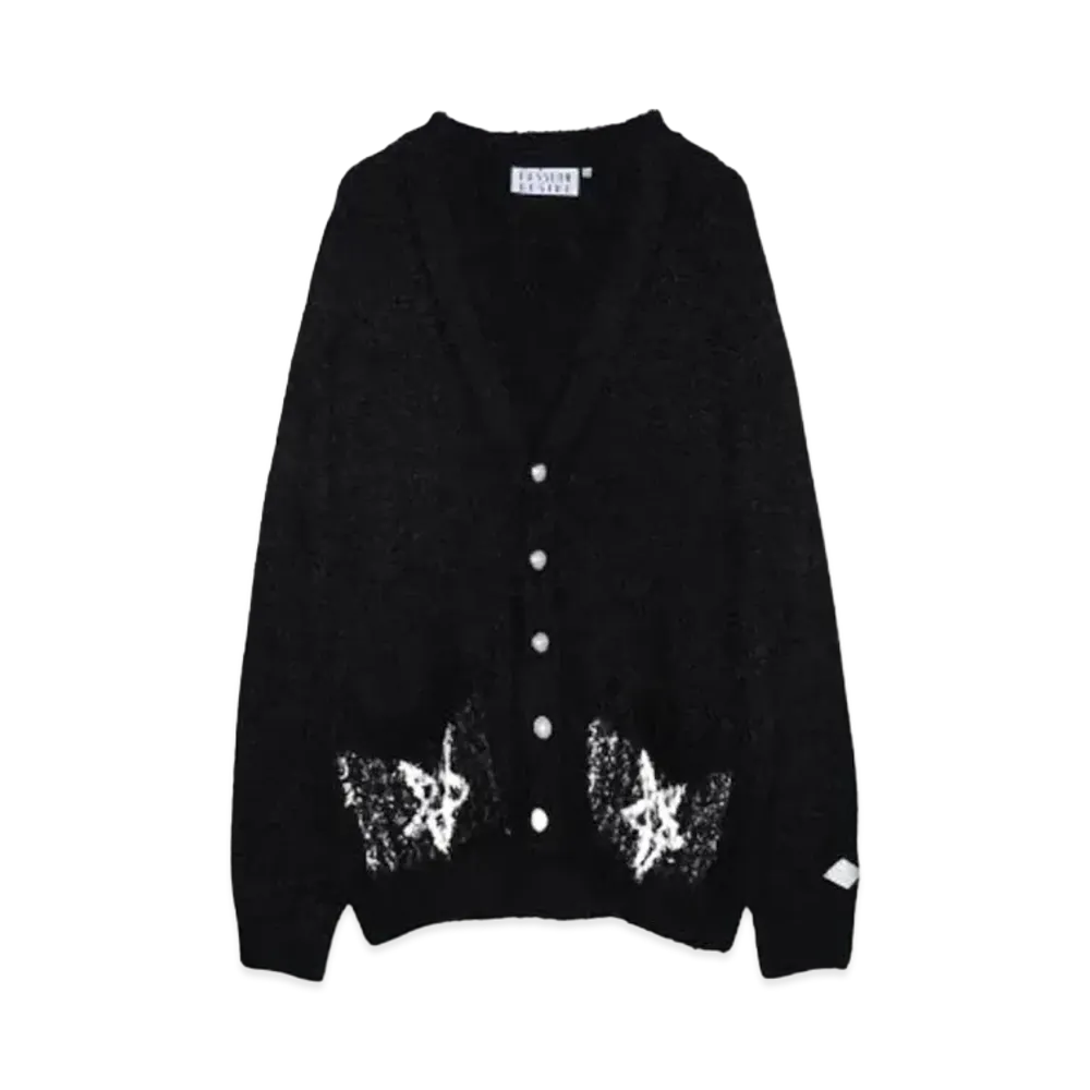 el conductorH SHAGGY KNIT CARDIGAN 'PENTAGRAM "BLACK"