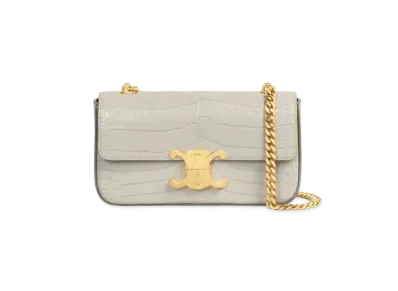 CELINE Chain Shoulder Bag Triomphe In Crocodile "Pale Grey"