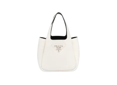 PRADA Fluee Small Leather Tote "White / Black"