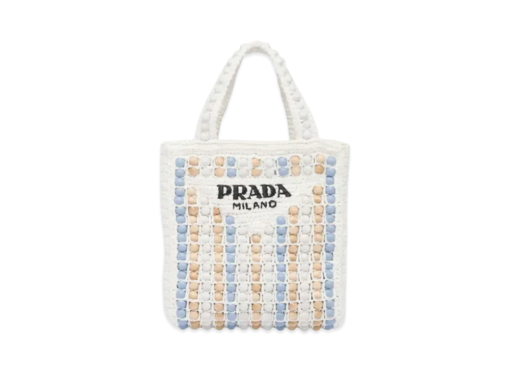 PRADA Raffia x Wood Tote Bag "White"