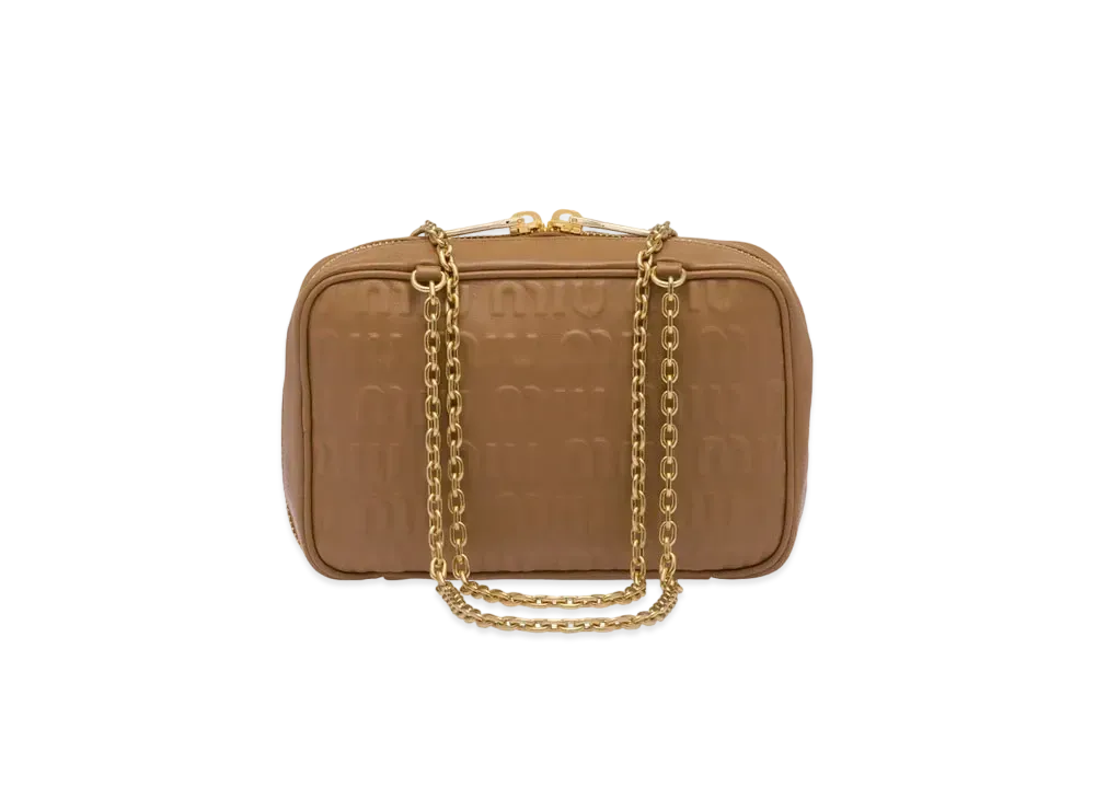 MIU MIU Logo-Embossed Leather Top-Handle Bag "Caramel"
