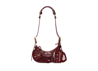BALENCIAGA Le Cagole XS Shoulder Bag In Extra Supple Crocodile Embossed Calfskin "Dark Red"