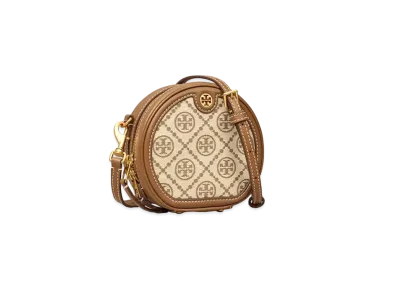 TORY BURCH T Monogram Jacquard Petit Moon Bag "Hazelnut"