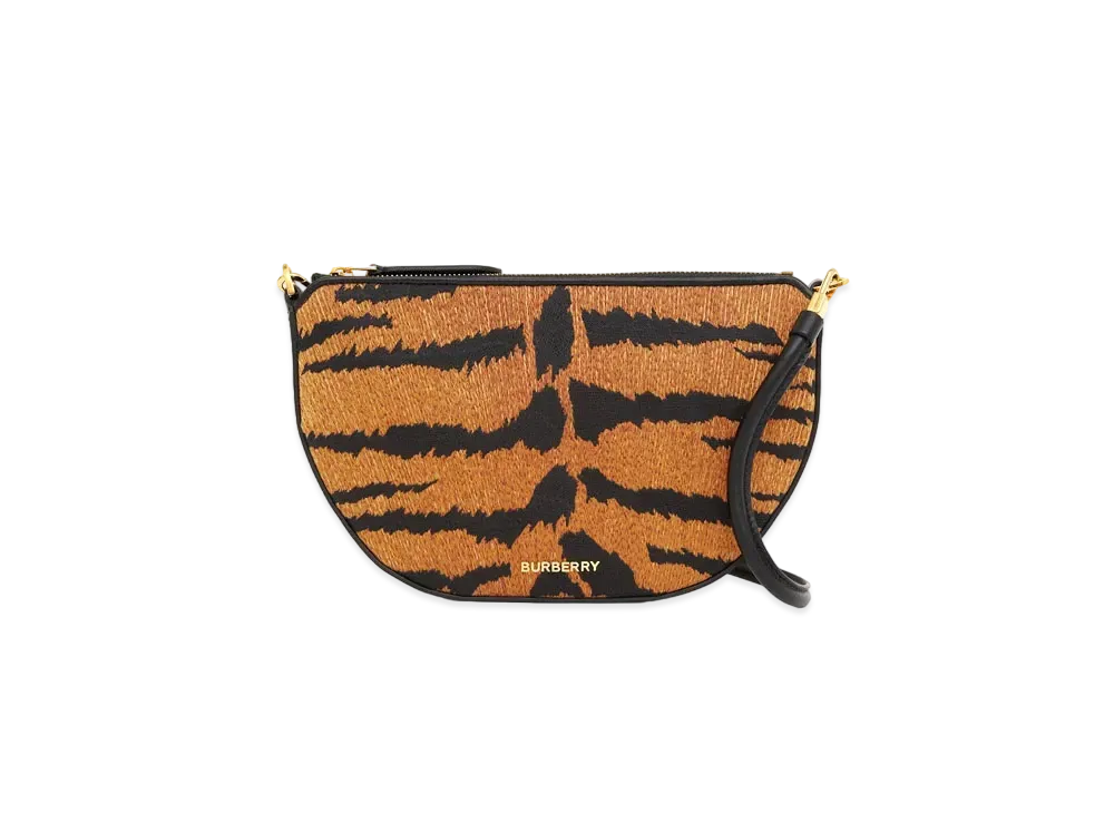 BURBERRY Tiger Striped Cotton Blend Olympia Pouch "Black"