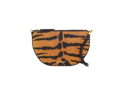 BURBERRY Tiger Striped Cotton Blend Olympia Pouch "Black"