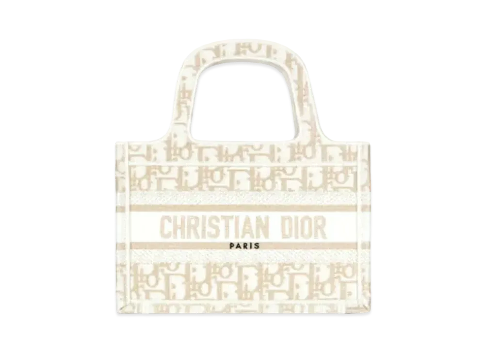 Dior Mini Dior Book Tote Gold-Tone Dior Oblique Embroidery "Natural"