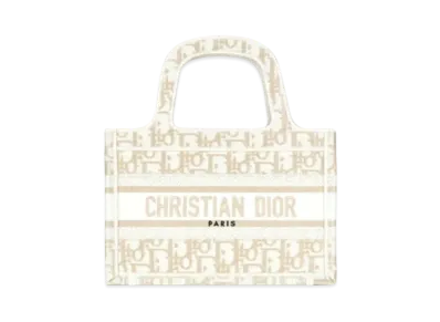 Dior Mini Dior Book Tote Gold-Tone Dior Oblique Embroidery "Natural"