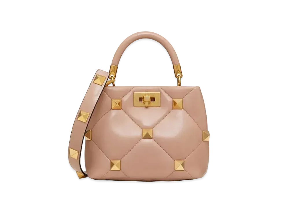 Valentino Small Roman Stud The Handle Bag In Nappa "Baby Pink"