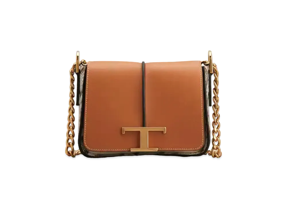 TOD'S T Timeles Leather Cross Body Bag Mini "Brown/Beige/Cream"