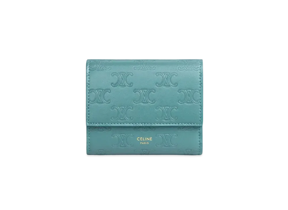 CELINE Small Trifold Wallet in Triomphe Embossed Smooth Calfskin "Greensmok"
