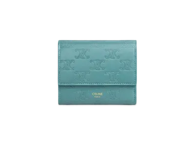 CELINE Small Trifold Wallet in Triomphe Embossed Smooth Calfskin "Greensmok"