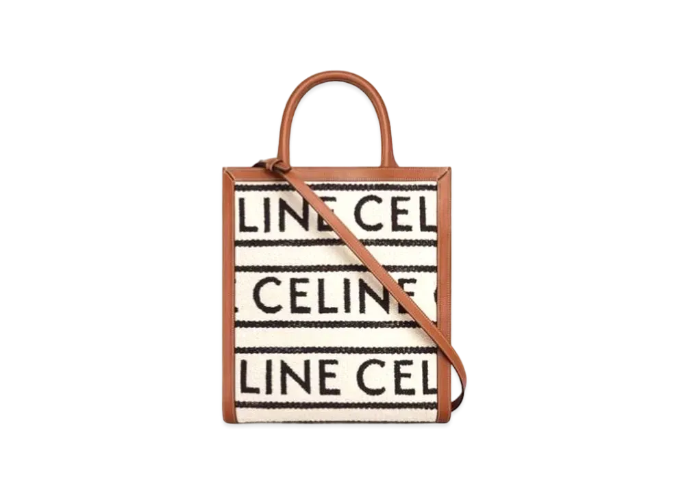 CELINE Small Vertical Cabas Celine In Textile With Celine All-Over And Calfskin "White/Black"
