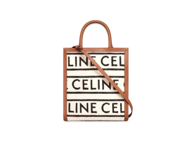 CELINE Small Vertical Cabas Celine In Textile With Celine All-Over And Calfskin "White/Black"