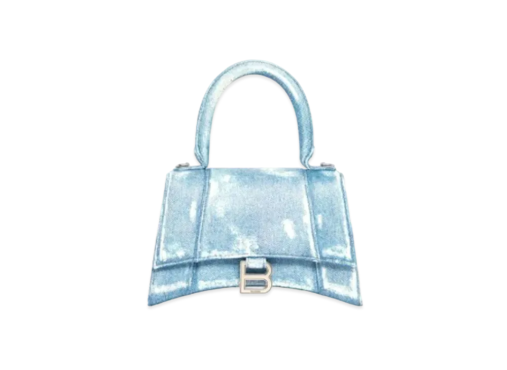 BALENCIAGA Hourglass Small Handbag In Denim Printed Nappa Calfskin in Indigo "Blue"