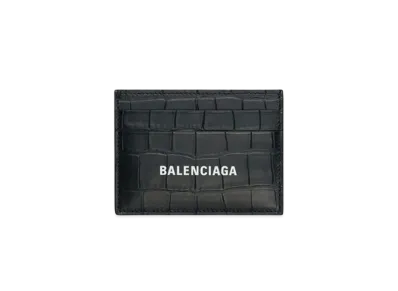 BALENCIAGA Cash Card Holder Matte Crocodile Embossed Calfskin "Black"