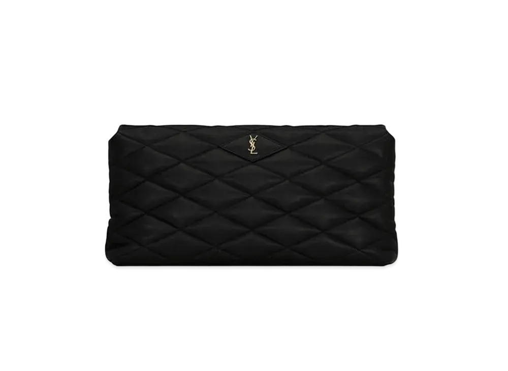 SAINT LAURENT Sade Puffer Envelope Clutch In Lambskin "Black"