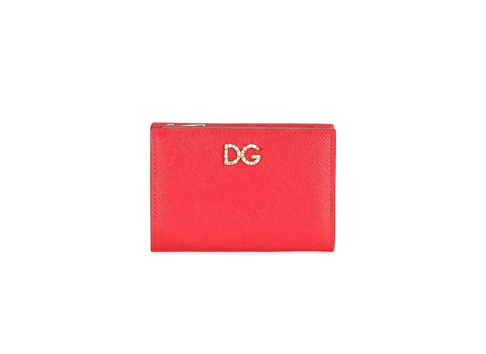 Dolce&Gabbana Wallet Small Dauphine Calfskin DG Rhinestone "Red"