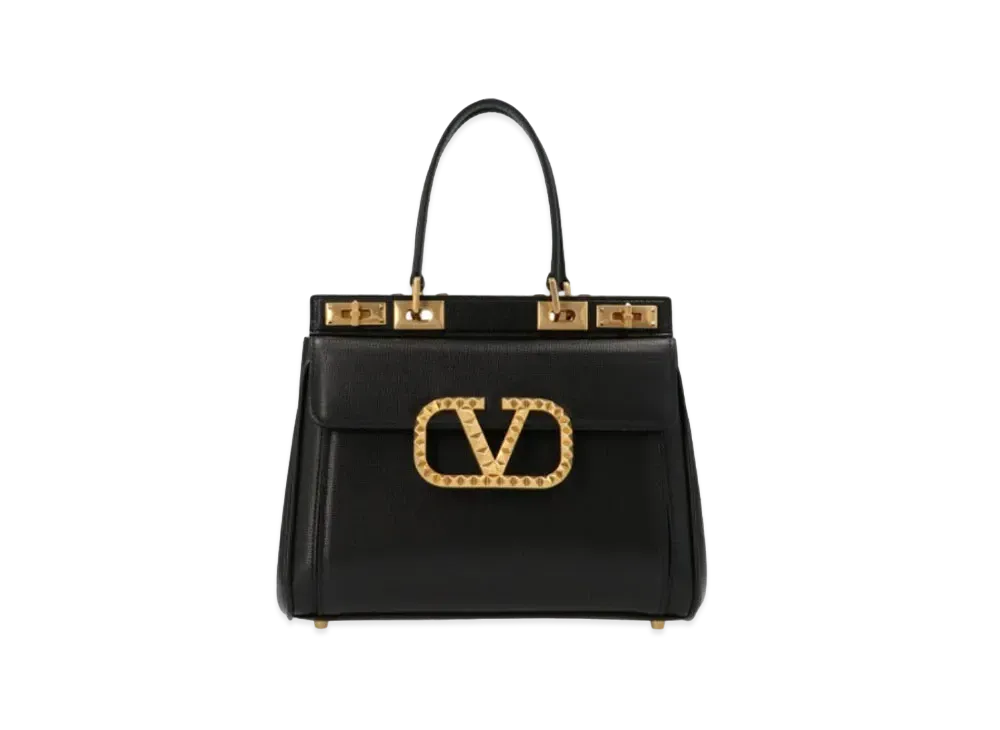 Valentino Medium Rockstud Alcove Handbag In Grainy Calfskin "Black"