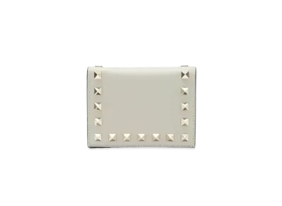 Valentino Rock Studs Calfskin Small Wallet "Opal Gray"