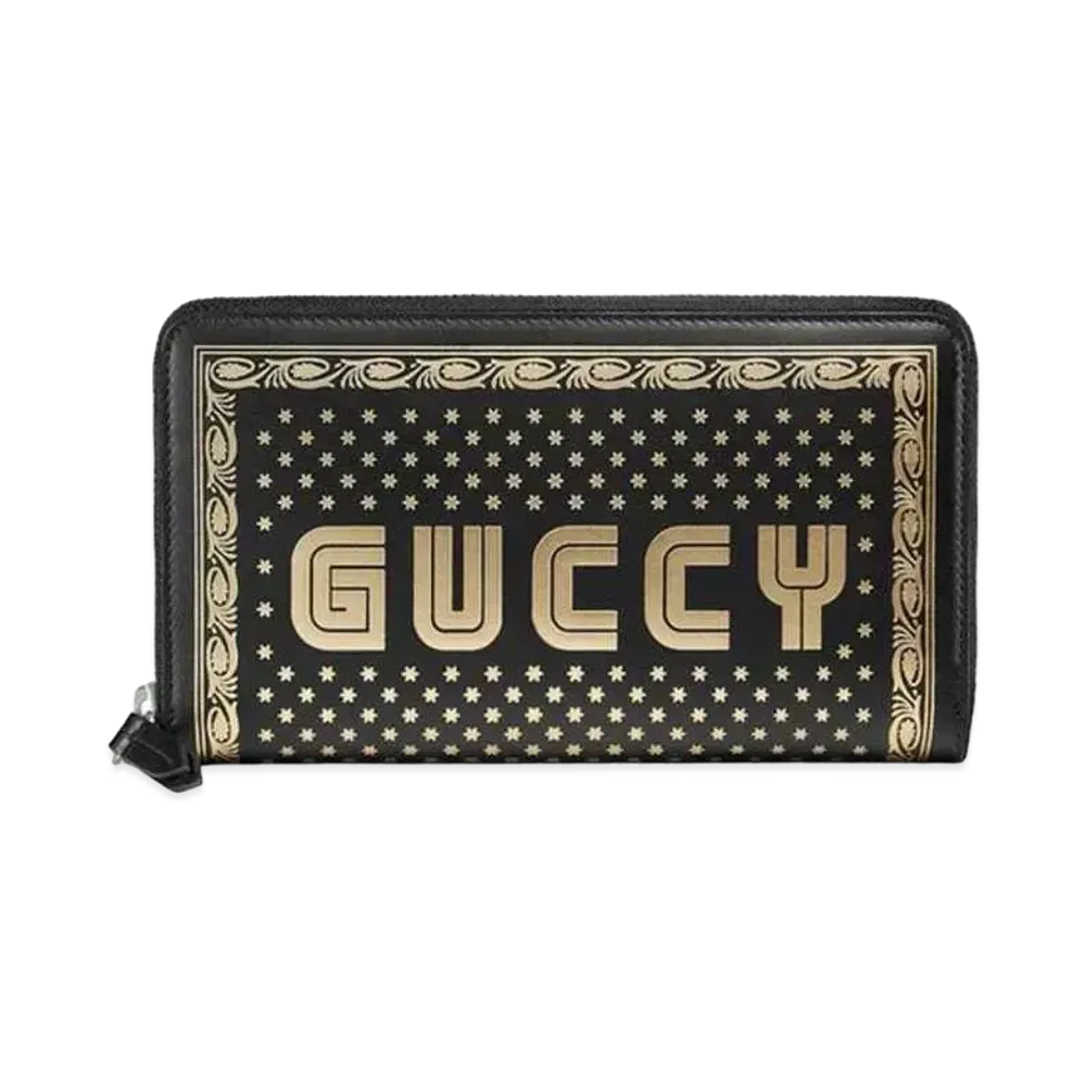 GUCCI Guccy Zip Around Wallet "Black/Gold"