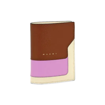 MARNI Women's Bi-Fold Wallet "Mocha/Pink/Cream"