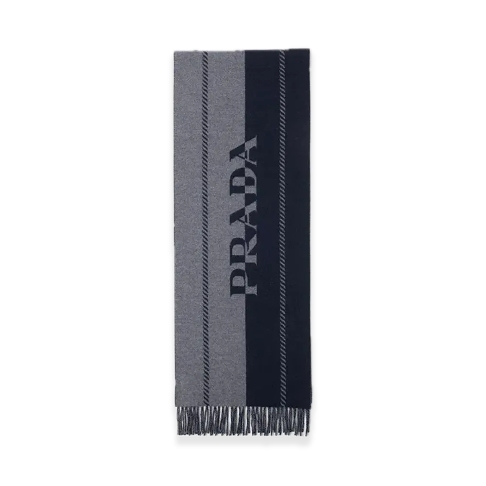 PRADA Small Wool Scarf with Jacquard Logo "Gray"