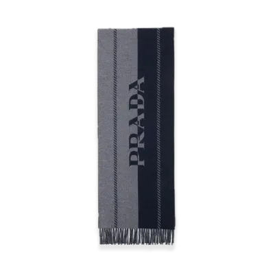 PRADA Small Wool Scarf with Jacquard Logo "Gray"