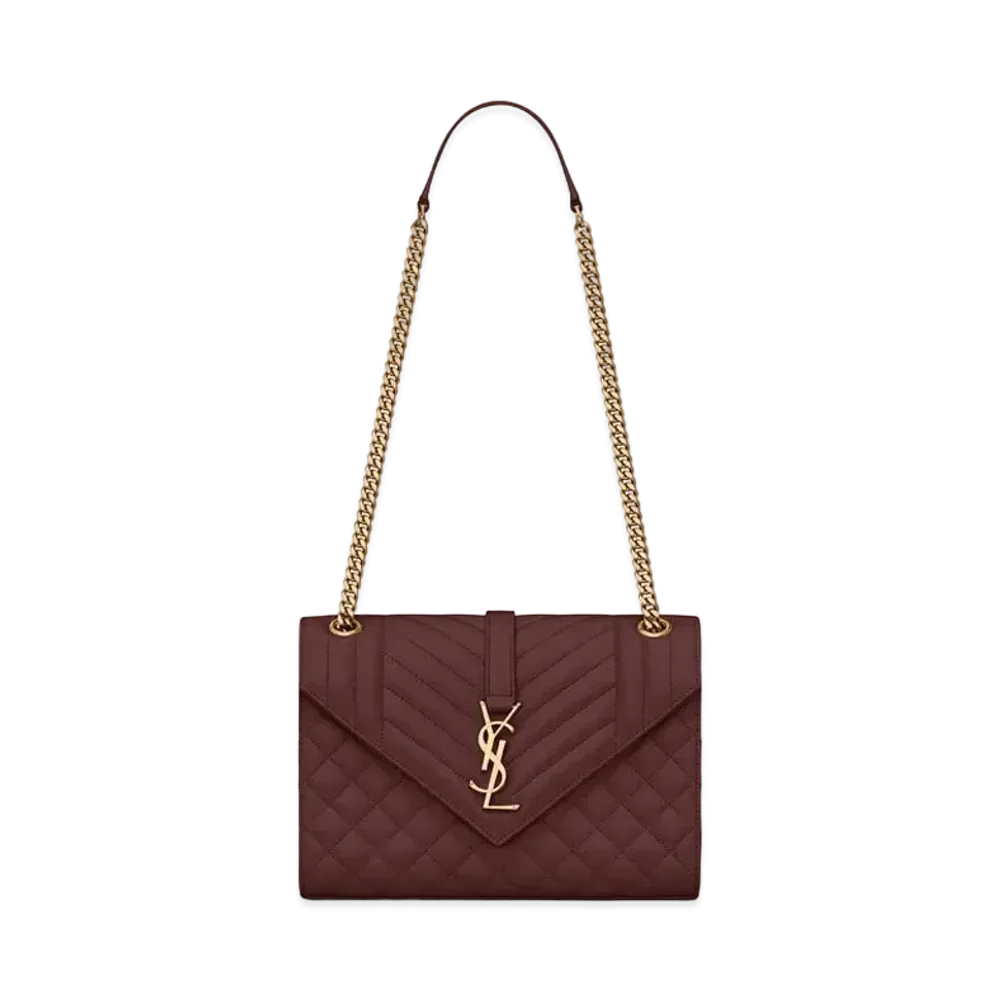Saint Laurent Envelope Medium Bag In Mix Matelasse Grain De Poudre Embossed Leather "Rouge Legion"