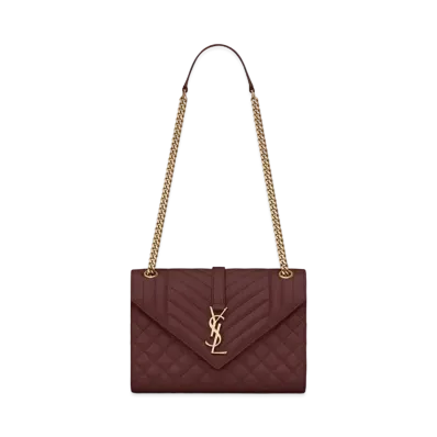 Saint Laurent Envelope Medium Bag In Mix Matelasse Grain De Poudre Embossed Leather "Rouge Legion"