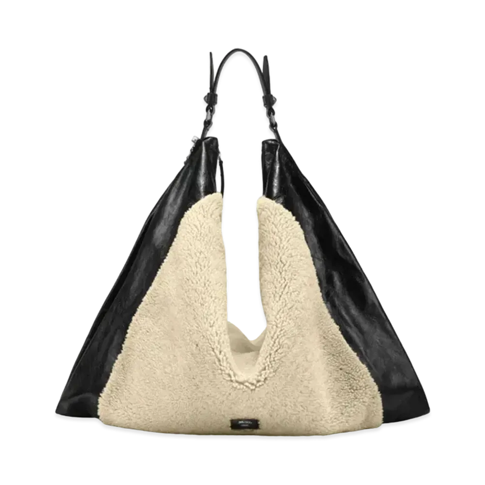 Jimmy Choo Ana Hobo/L Shearling And Vintage Leather Hobo Handbag "Natural/Black"