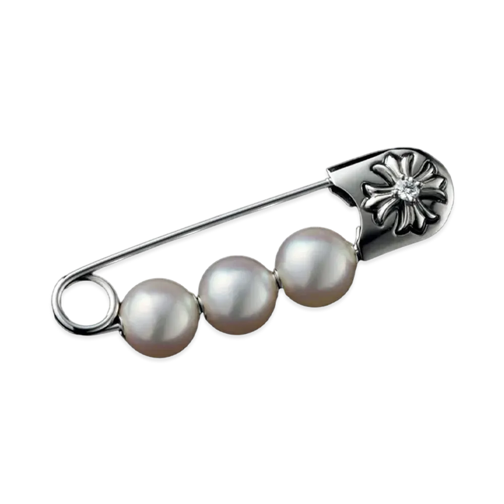 Chrome Hearts MIKIMOTO Pearl Pin Brooch "White Gold/Platinum"