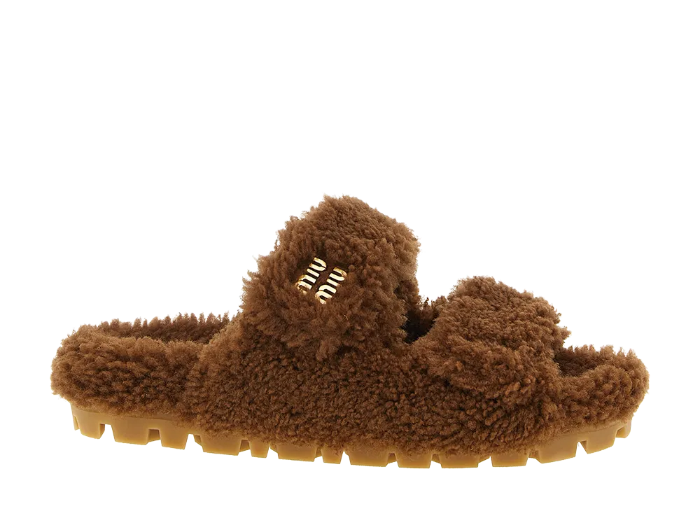 MIU MIU Women's Shearling Sandals "Brown"