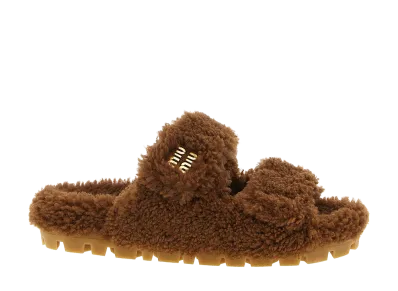 MIU MIU Women's Shearling Sandals "Brown"