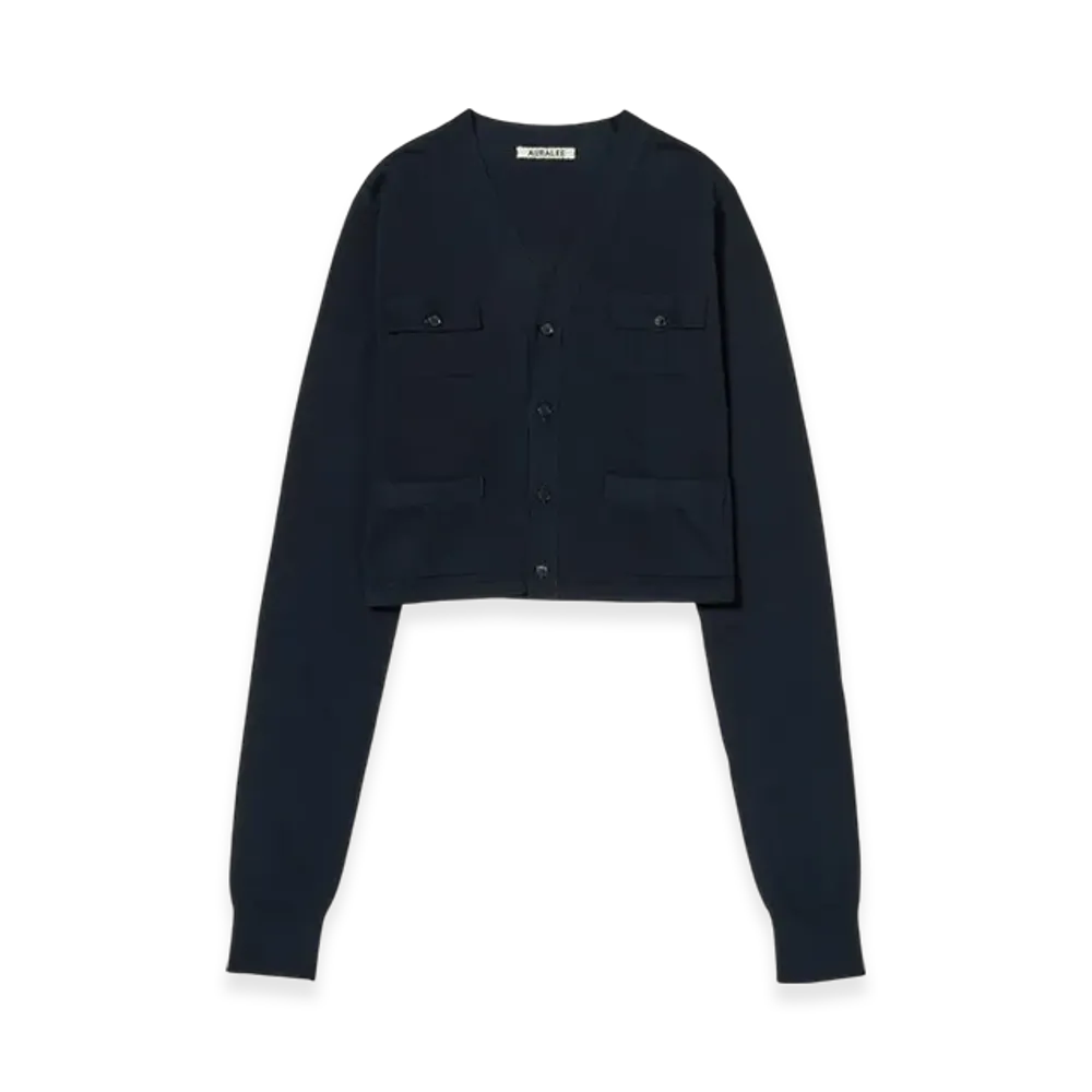 AURALEE Super High Gauge Cotton Knit Cardigan "Dark Navy"