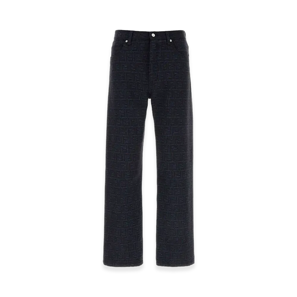 FENDI Embroidered Cotton Blend Pant "Dark Blue"