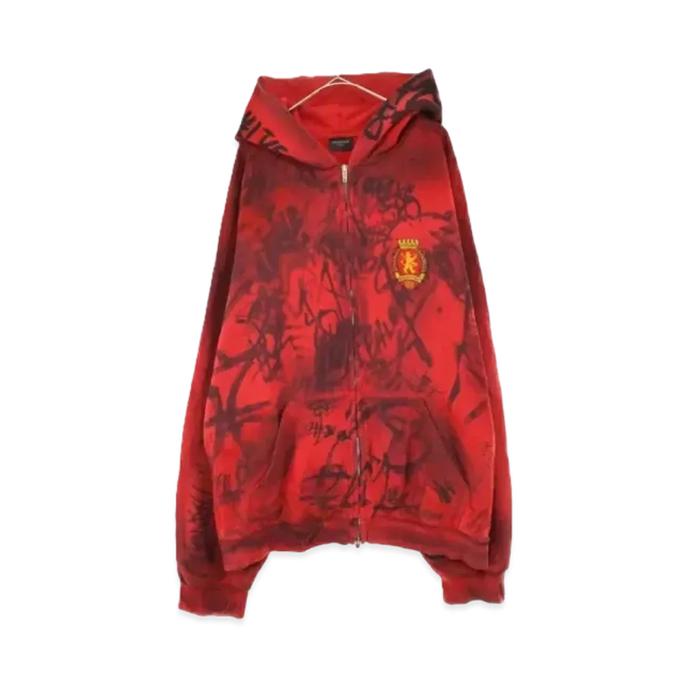 BALENCIAGA Skater Zip Up Hoodie Medium Fit "Red"