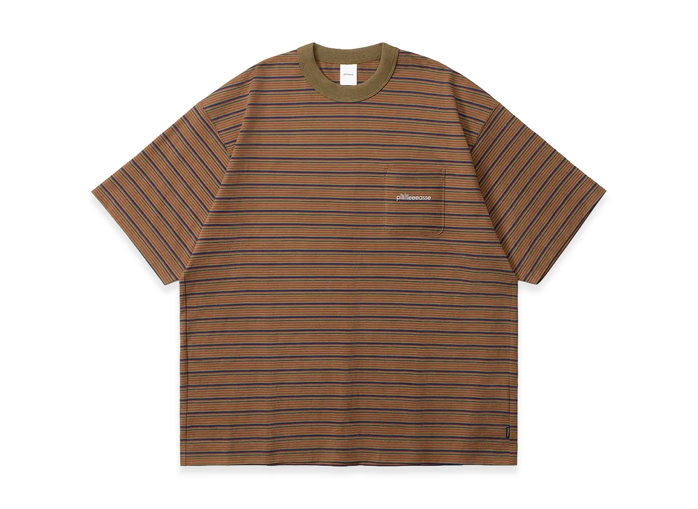 plllllleeeasse Binding Multi Stripe Short Sleeve Pocket Tee "Olive"