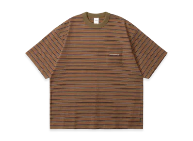 plllllleeeasse Binding Multi Stripe Short Sleeve Pocket Tee "Olive"