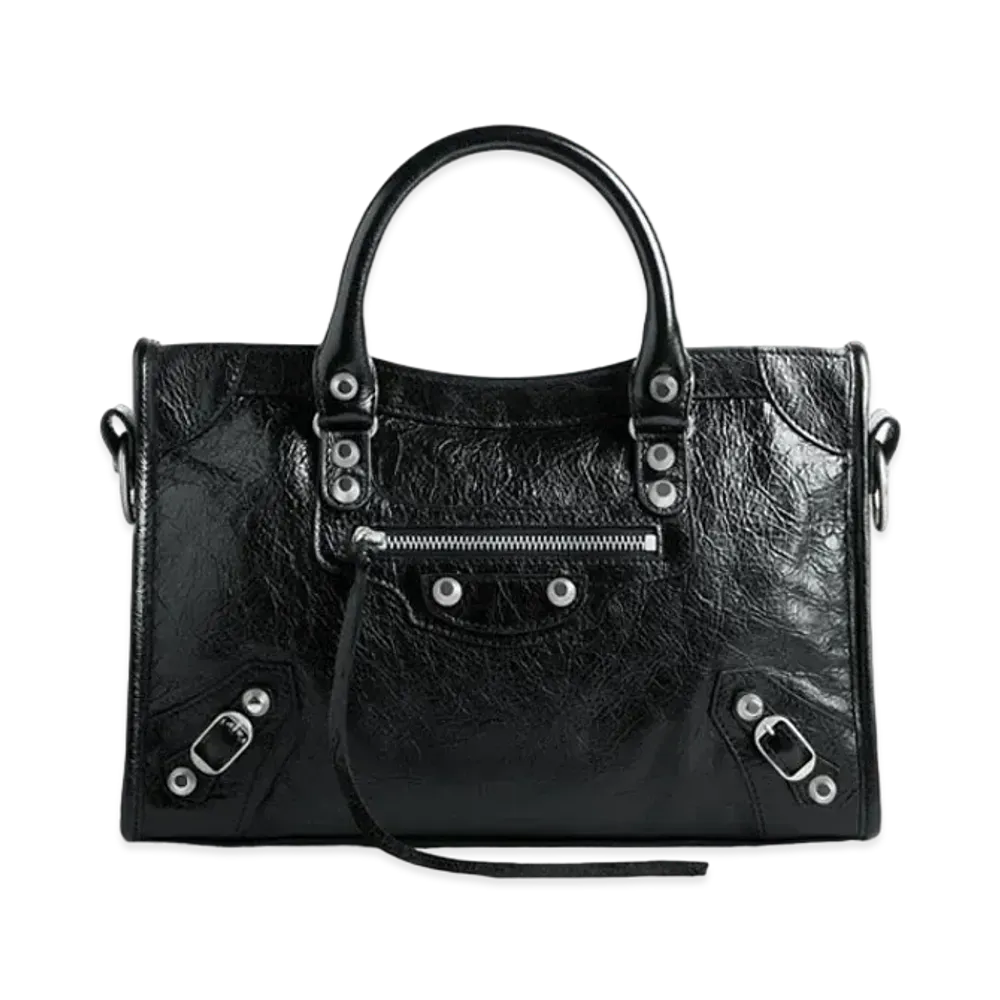 BALENCIAGA Le City Small Bag Arena Lambskin, Shiny Silver Hardware "Black"