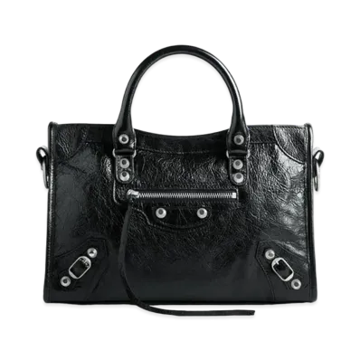 BALENCIAGA Le City Small Bag Arena Lambskin, Shiny Silver Hardware "Black"