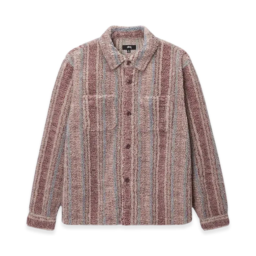 Stussy Striped Sherpa Shirt "Berry"
